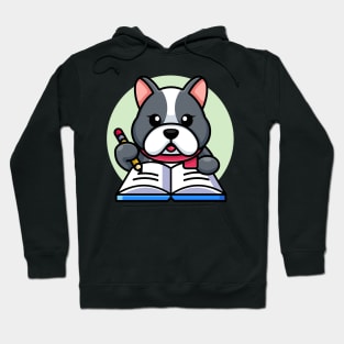 Cute dog writing on book with pencil cartoon Hoodie